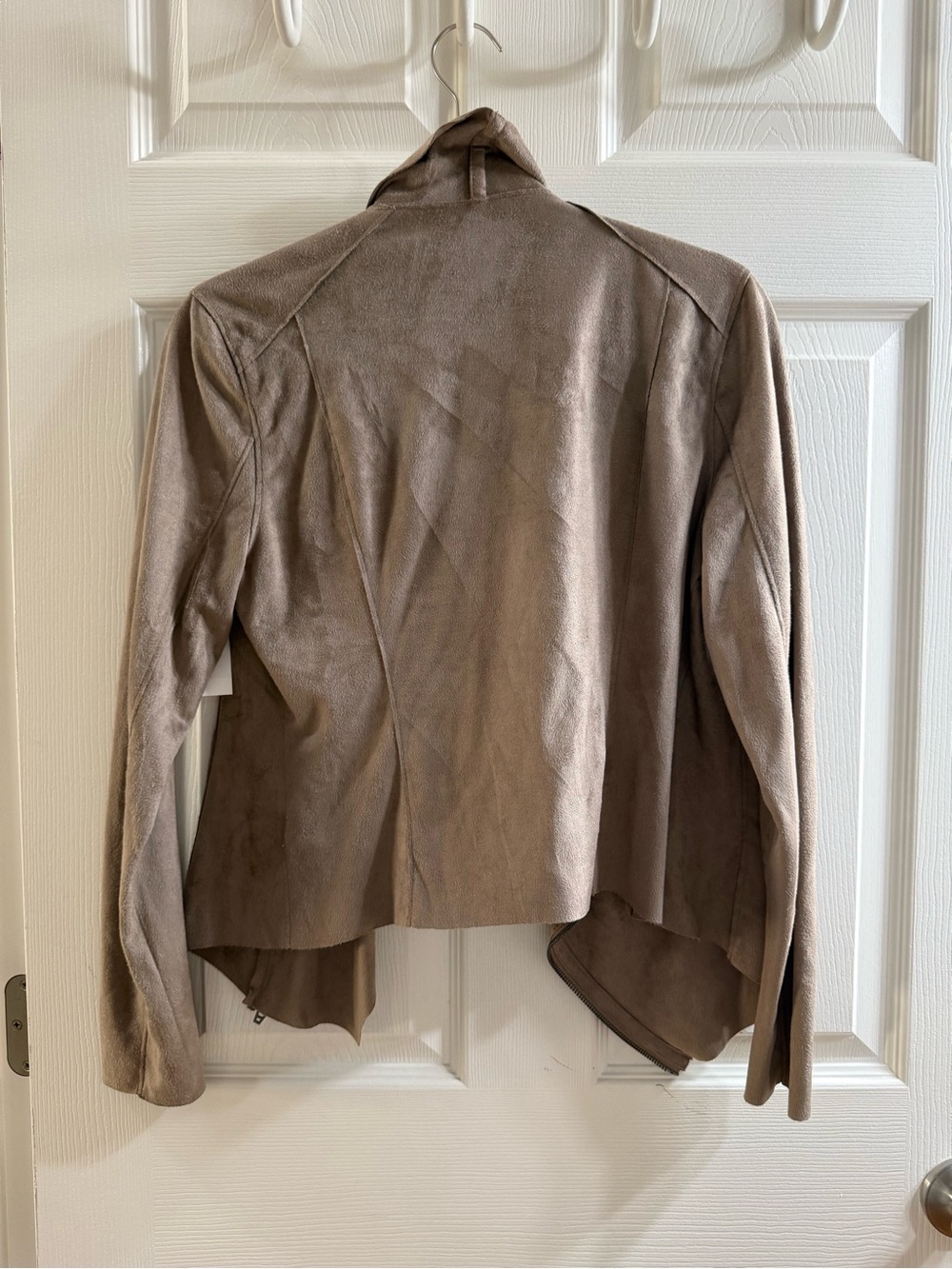 Blank NYC Taupe Draped Leather Open Front Jacket - Picture 2 of 4